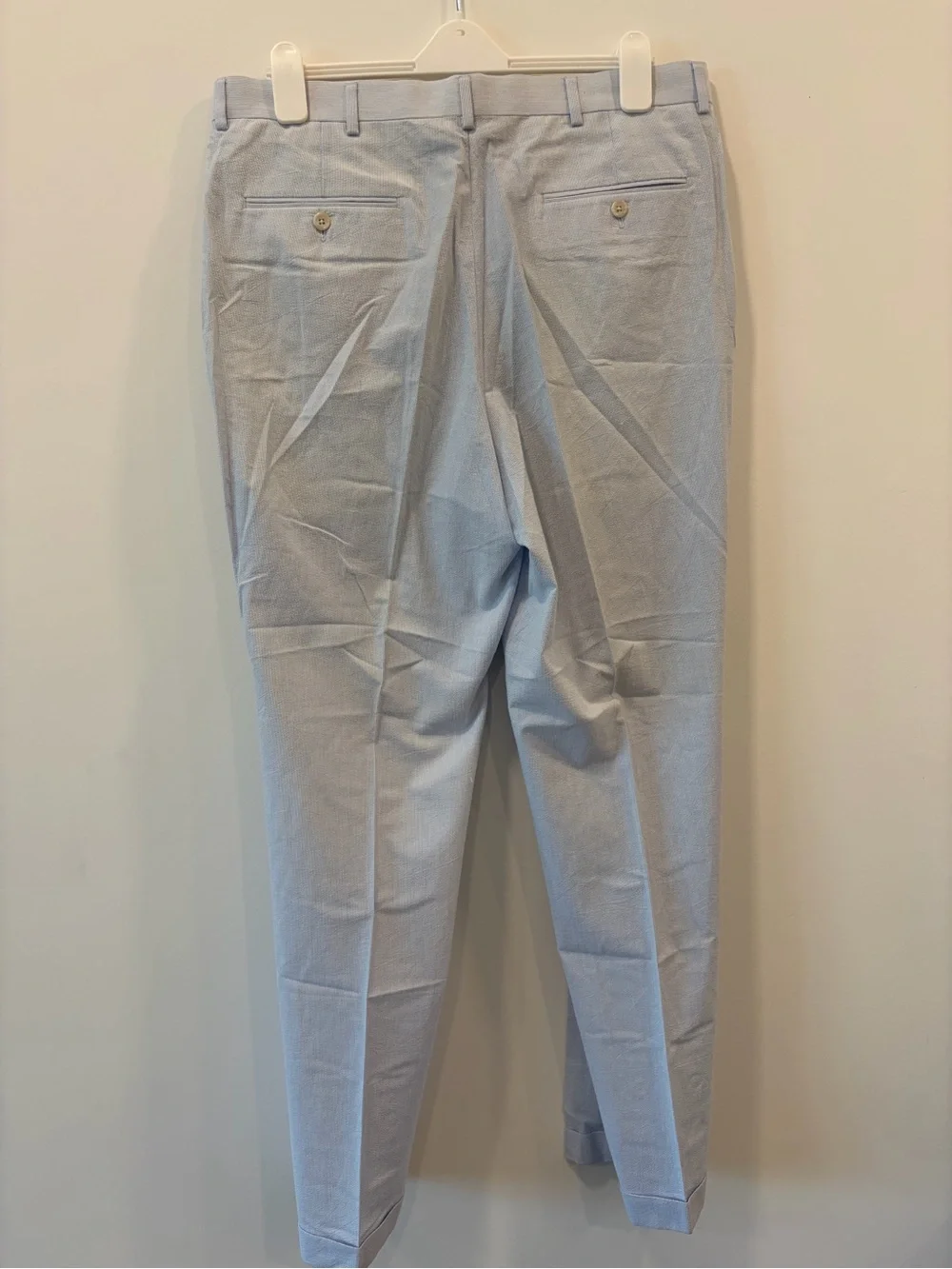 Vintage Nautica Seersucker Pants Men’s 36x32 Blue White Pleated Cuffed Cotton